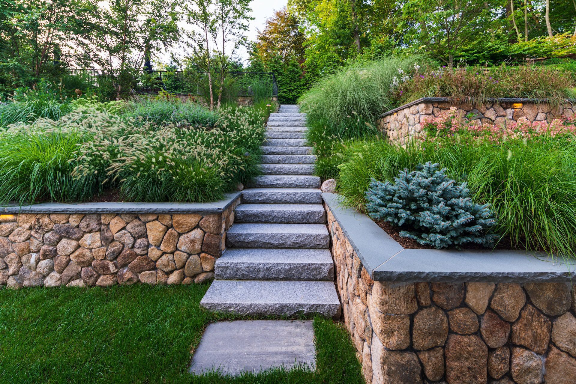 stone stairway design and retaining walls in Massachusetts