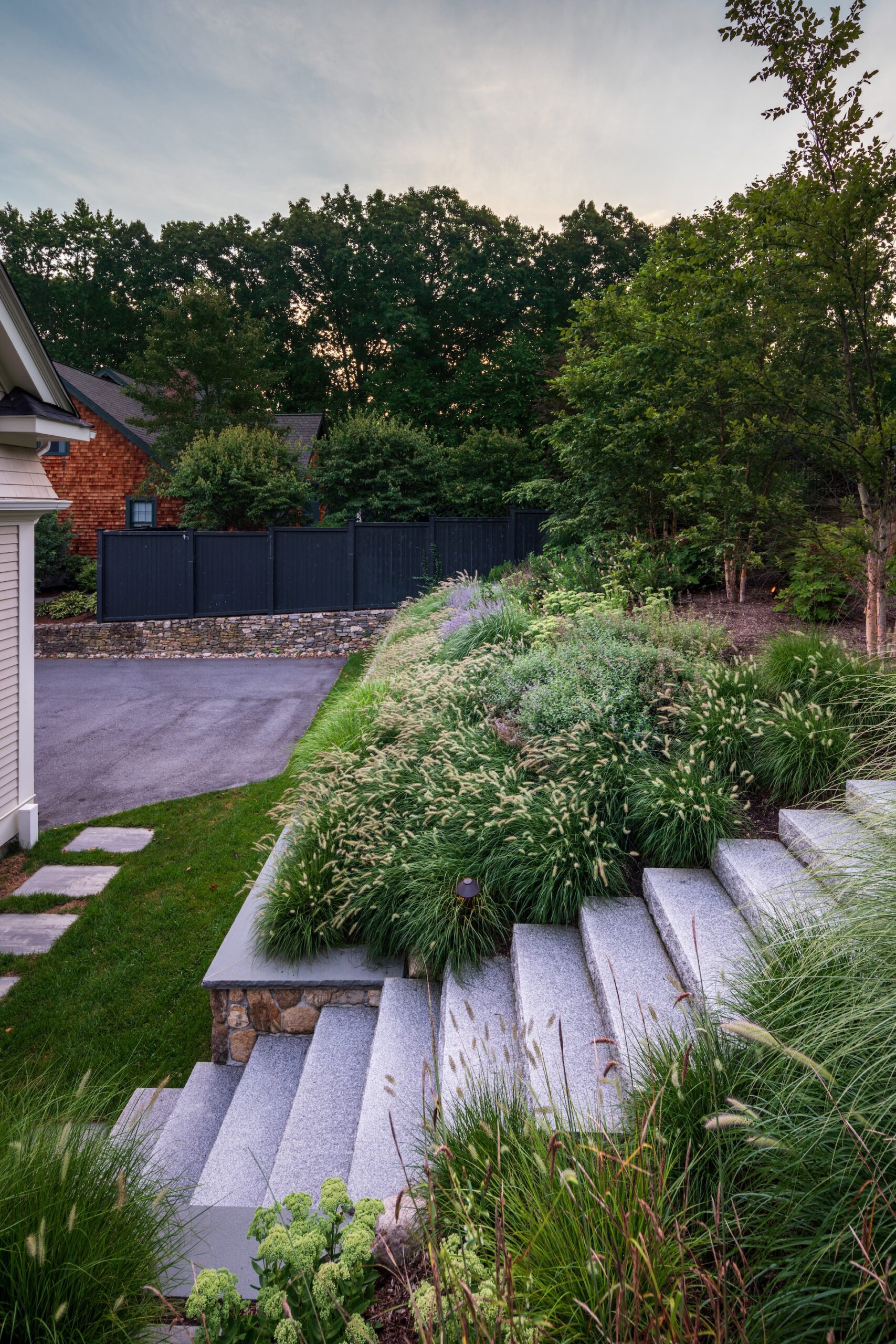stone stairway landscape design with fine gardening