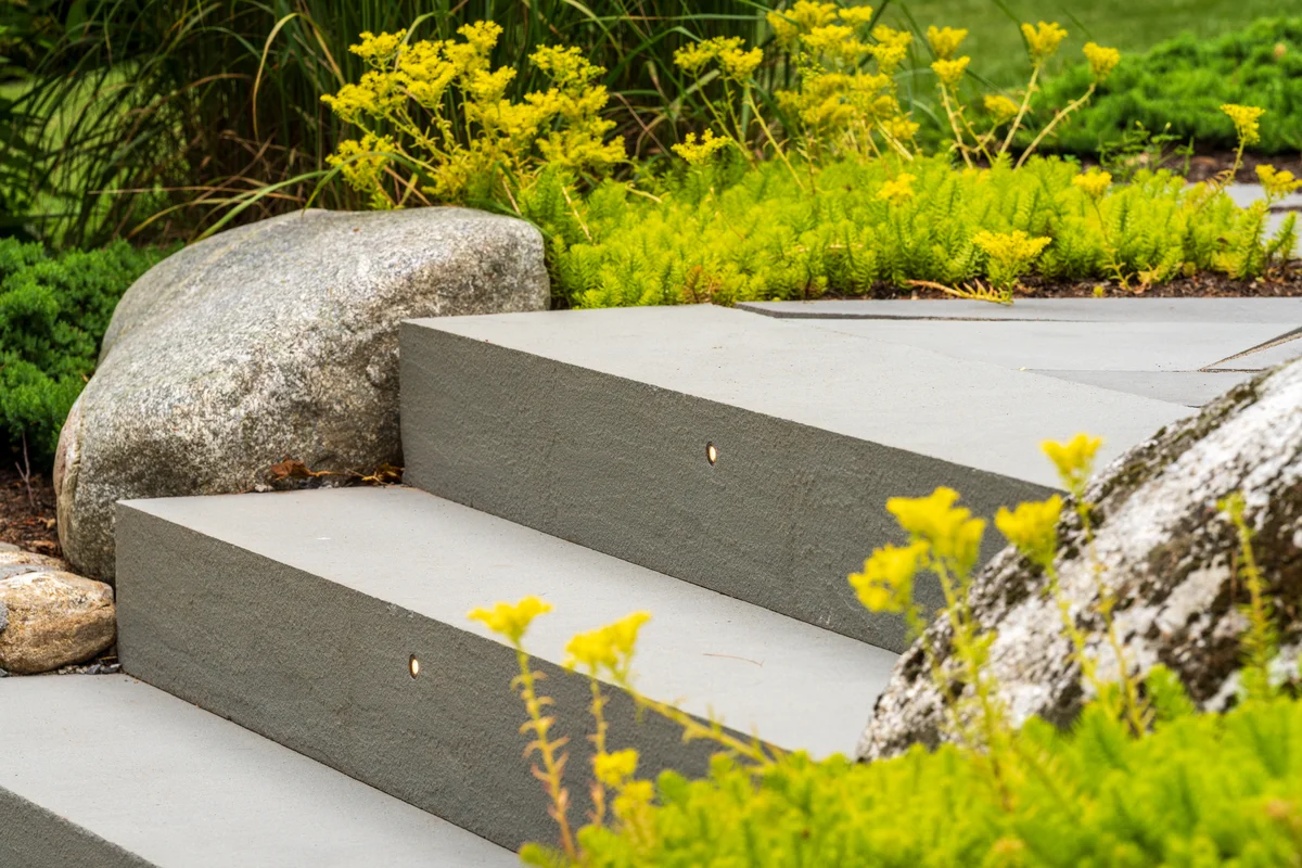 stone staircase landscape design in Sudbury Massachusetts