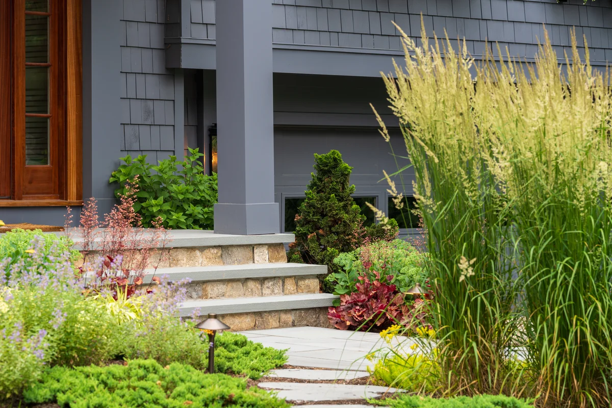 stone stair design for an outdoor living space in Massachusetts